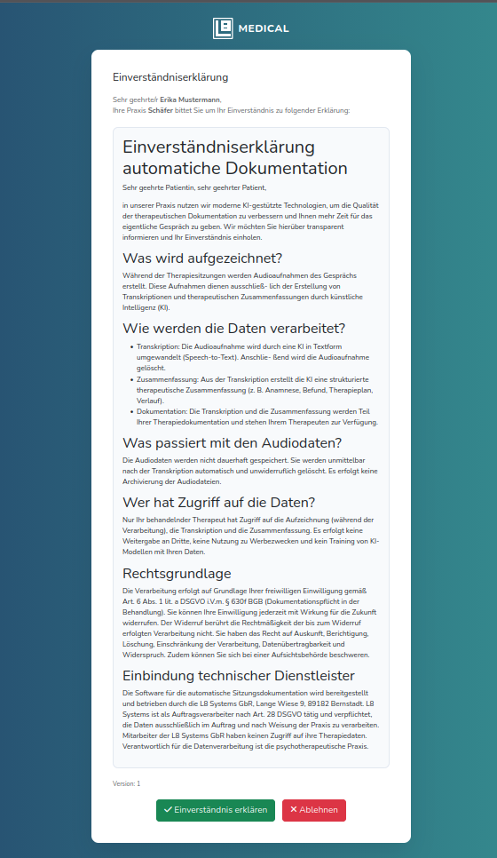 Erklärung Einverständnis